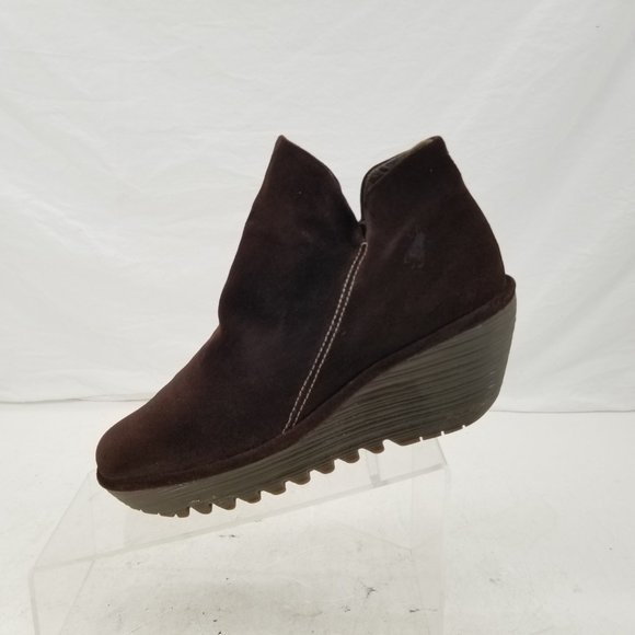 Fly London Boots Womens 38 Yip Ankle Booties Wedge Side Zipper F500505001 Brown - Picture 12 of 16